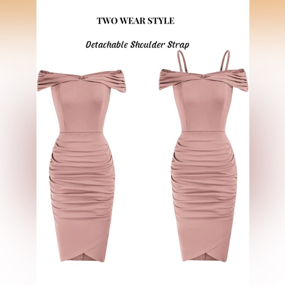 belle poque Dresses & Skirts - Elegant Pink Off-Shoulder Bodycon Dress 2 wear style size Large NWOT